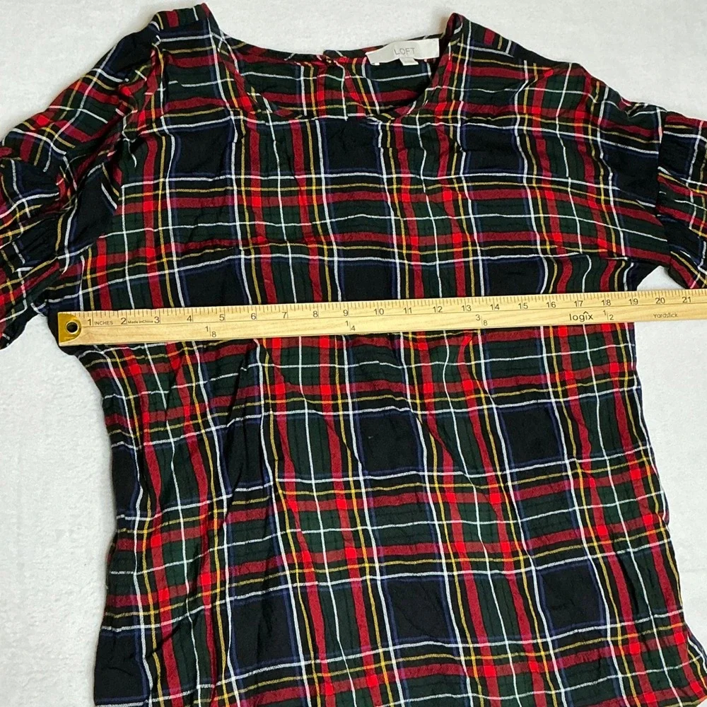 LOFT Womens Plaid Long Sleeve Button Back Casual Top‎ Size M